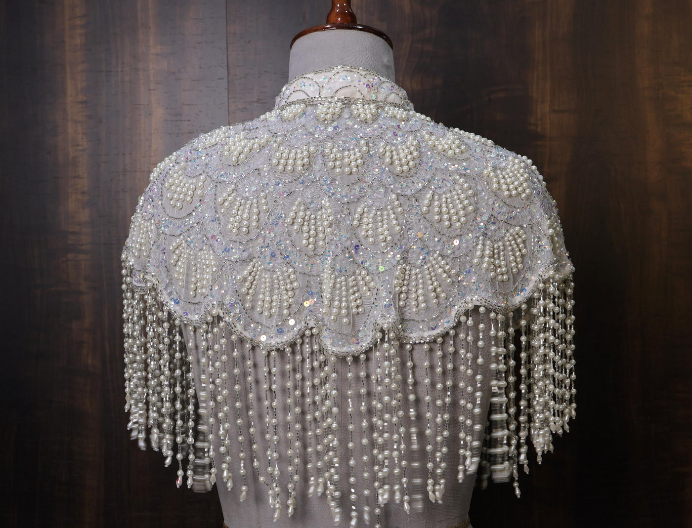 White Fringe Pearl Beaded Cape: Wedding & Evening Cover-Up Shrug