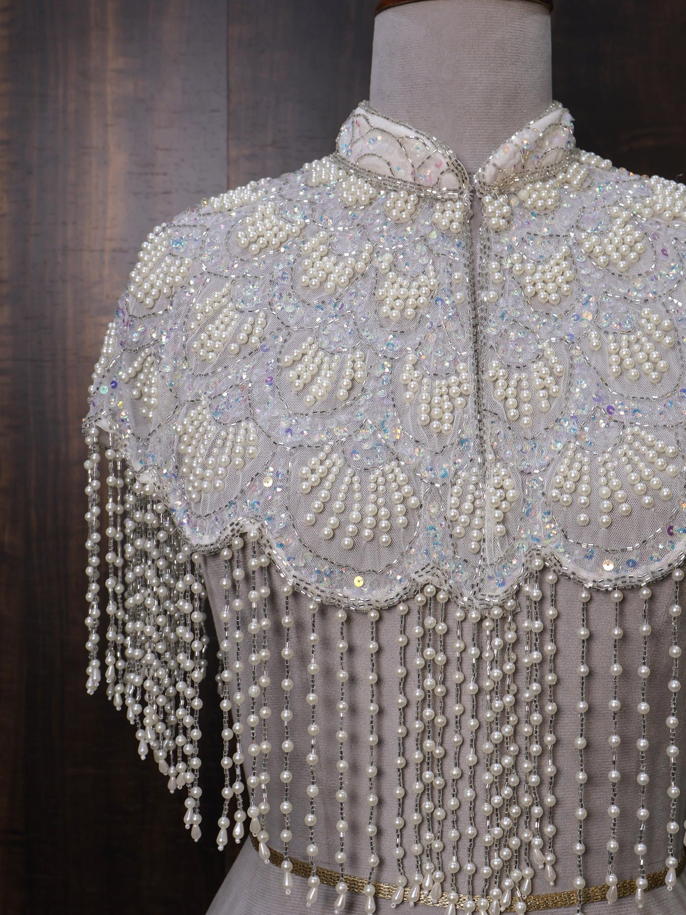 White Fringe Pearl Beaded Cape: Wedding & Evening Cover-Up Shrug