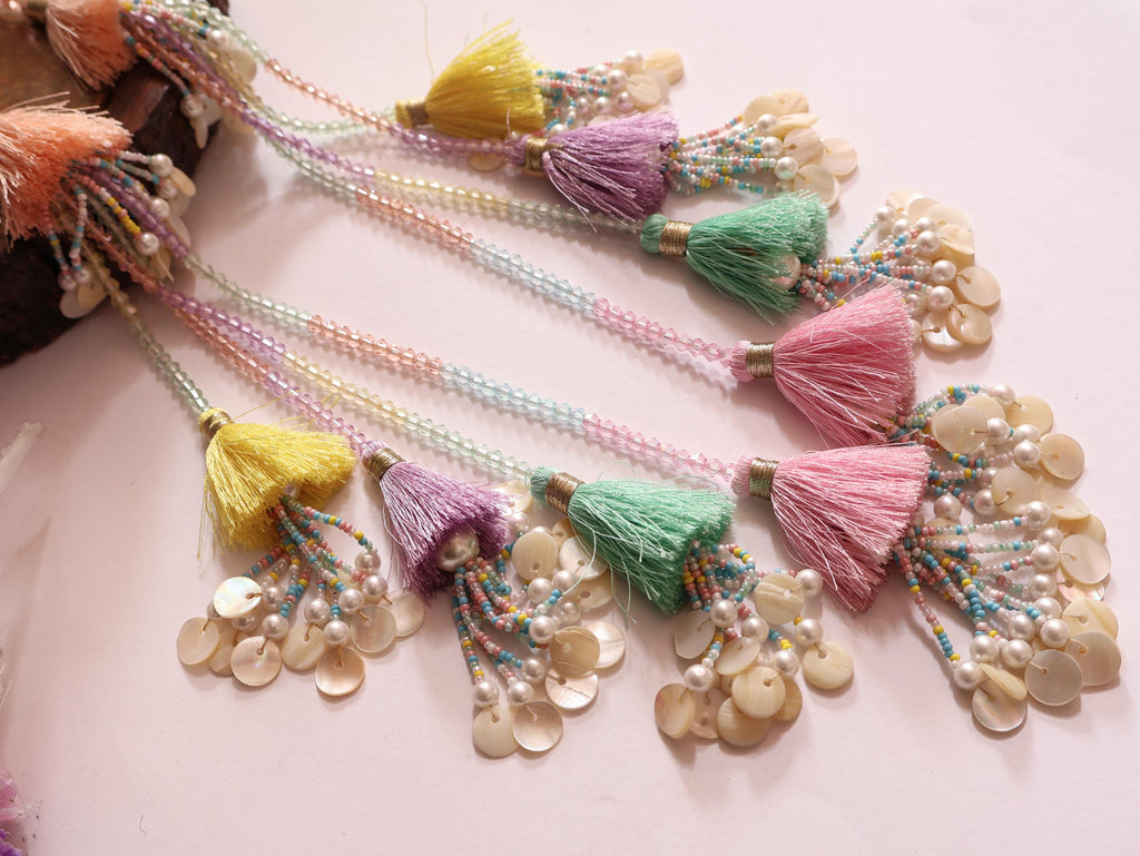 Multi Color Fringe Tassels Latkan for Lehenga & Suits, Pearl Embellished Tieback