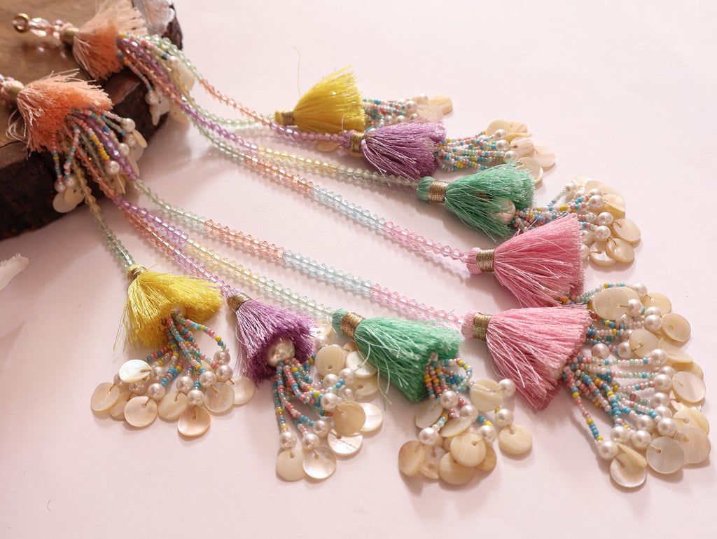 Multi Color Fringe Tassels Latkan for Lehenga & Suits, Pearl Embellished Tieback