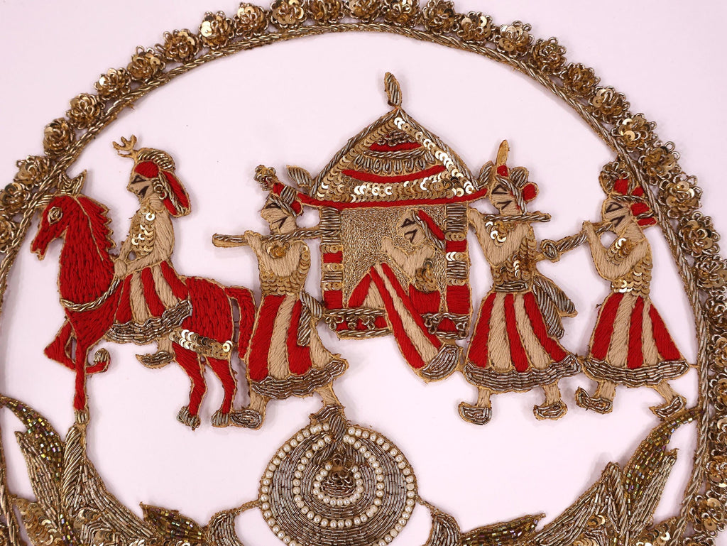 Red & Gold Baraat Applique Patch: Blouse back Patch 28cm Size