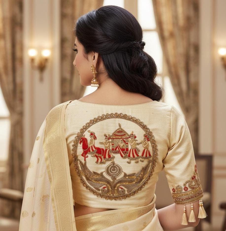 Red & Gold Baraat Applique Patch: Blouse back Patch 28cm Size
