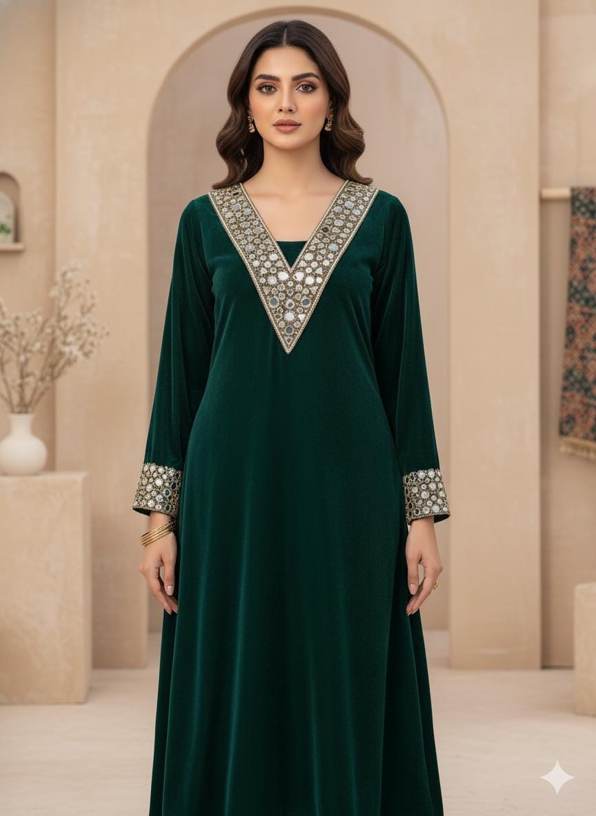 Mirror & Beads V-Neckline Patch: Handcrafted Indian Embellishment