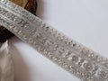 Silver Sequin Embroidered Trim: Floral Vine Sari Border, 9 Yard Long