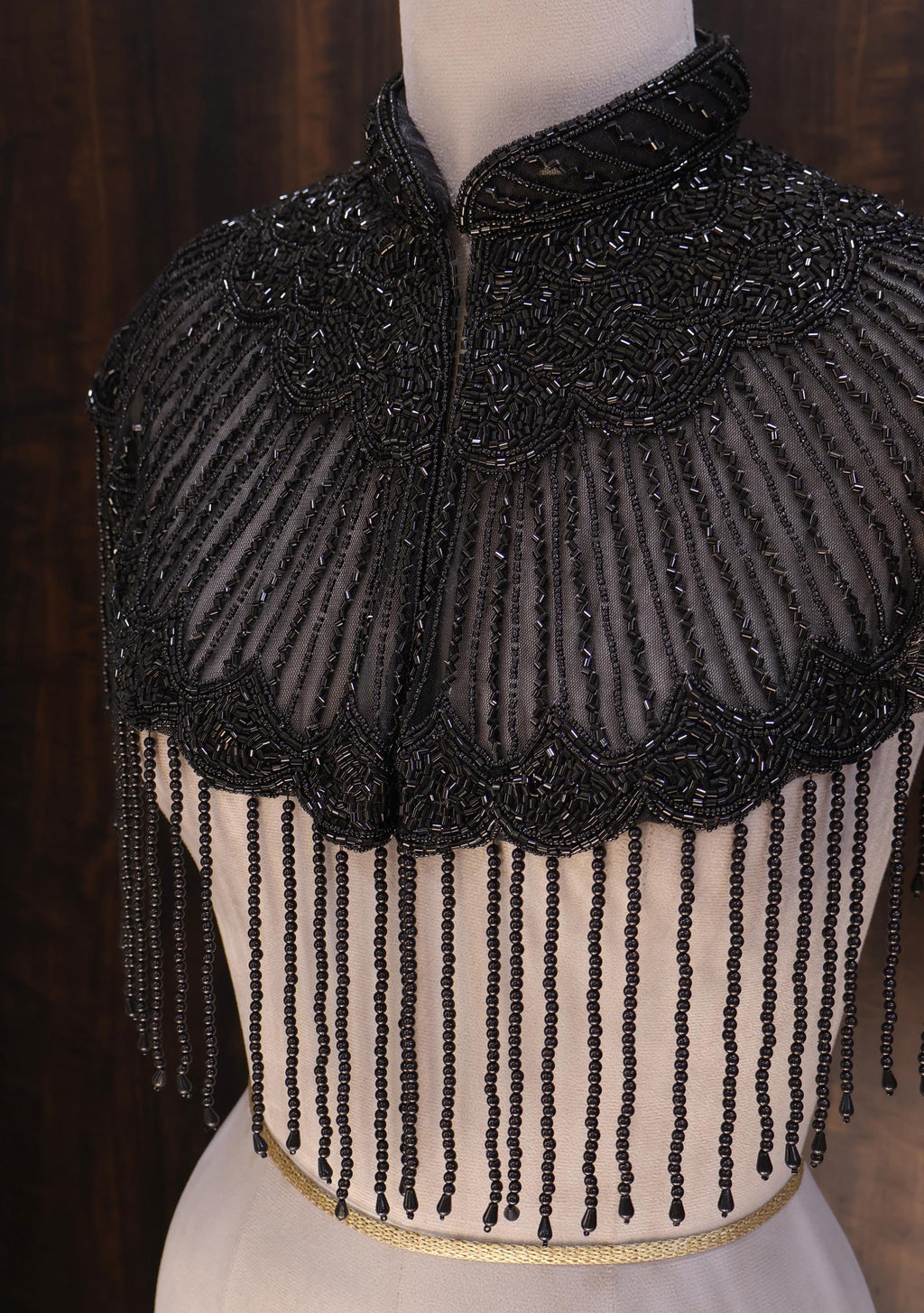 Deep Black Beaded Bridal Cape: Wedding & Evening Cover-Up