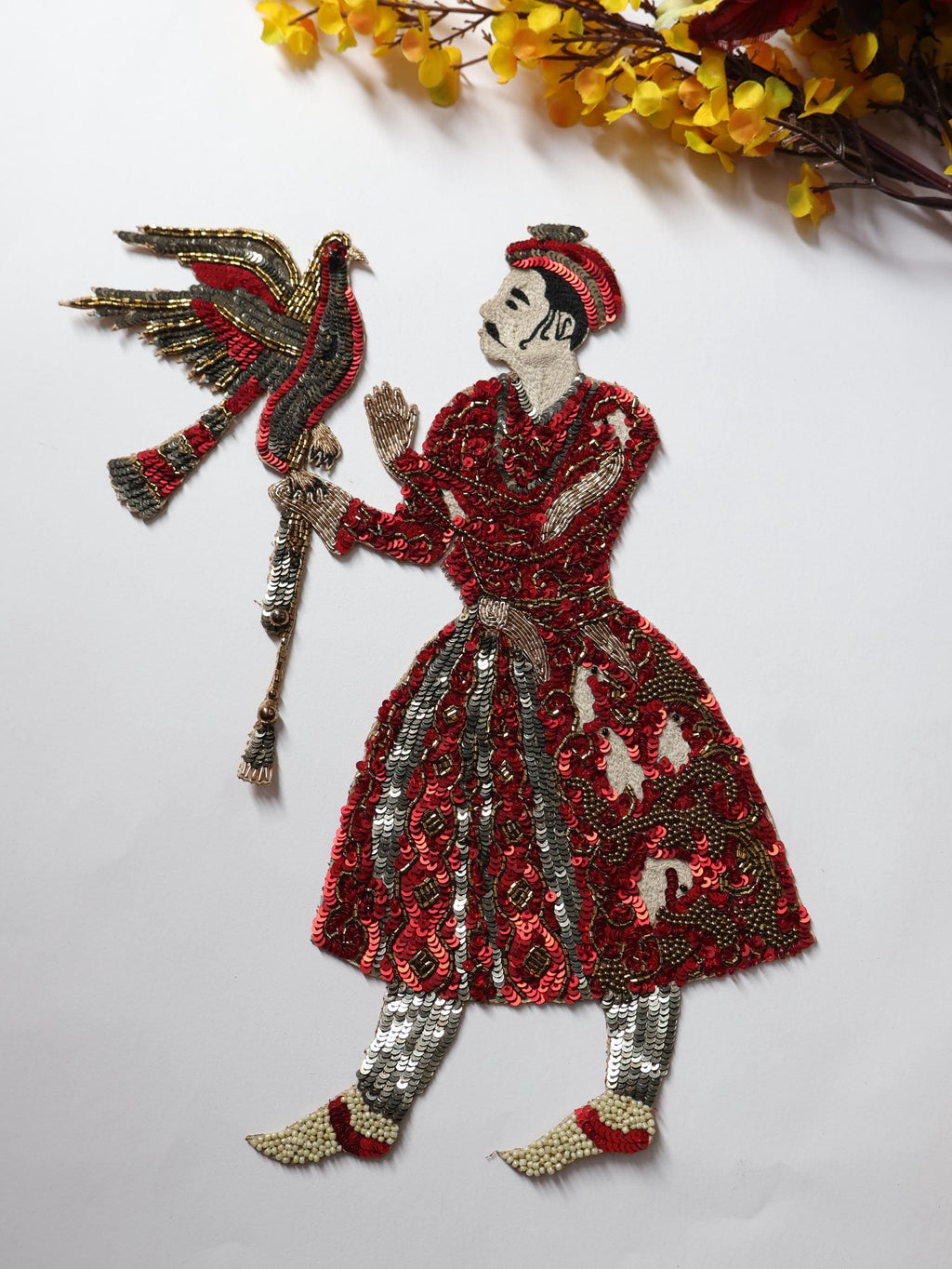 Red Embroidered Applique Patch: Handmade Indian Emperor