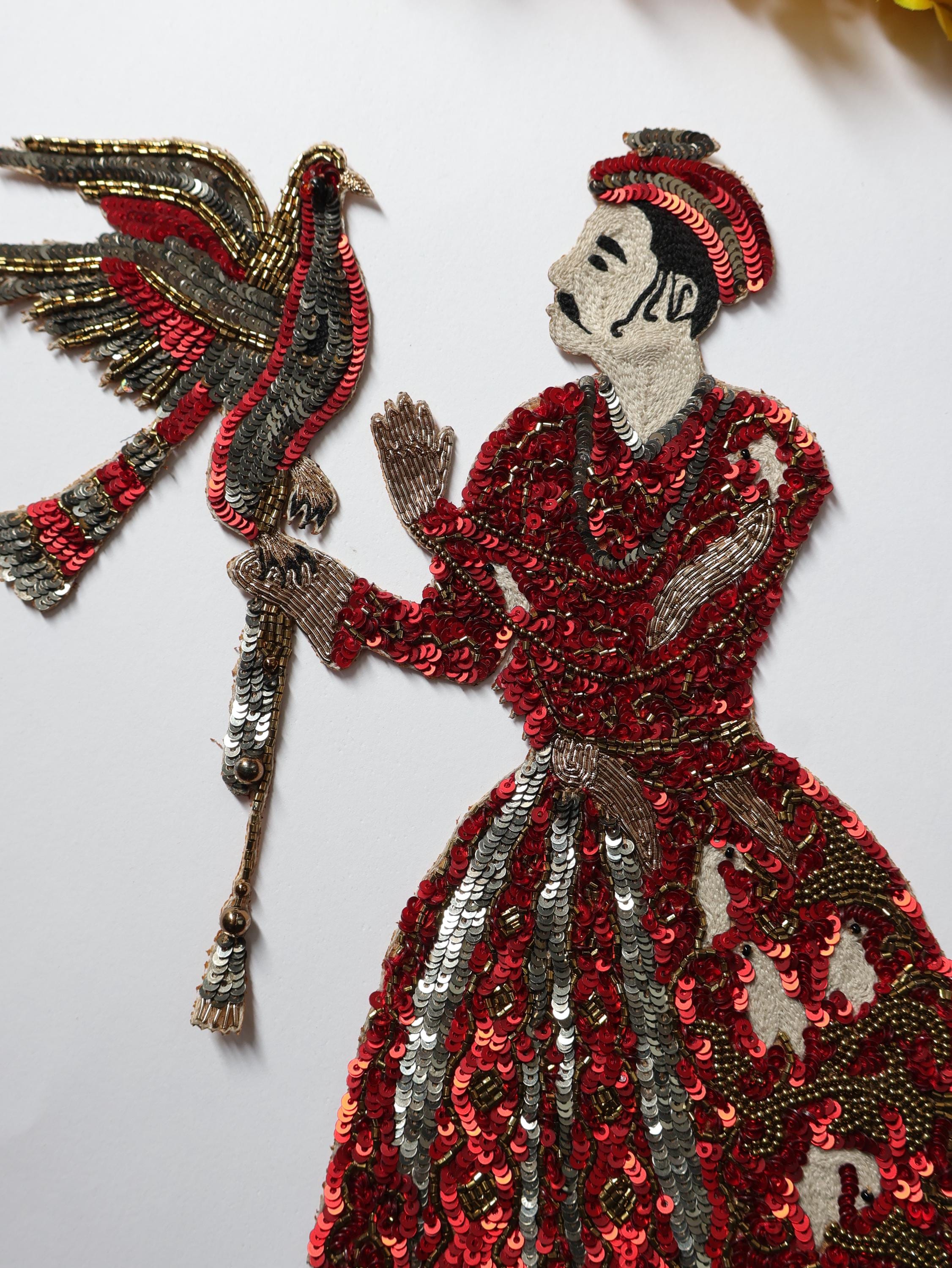 Red Embroidered Applique Patch: Handmade Indian Emperor