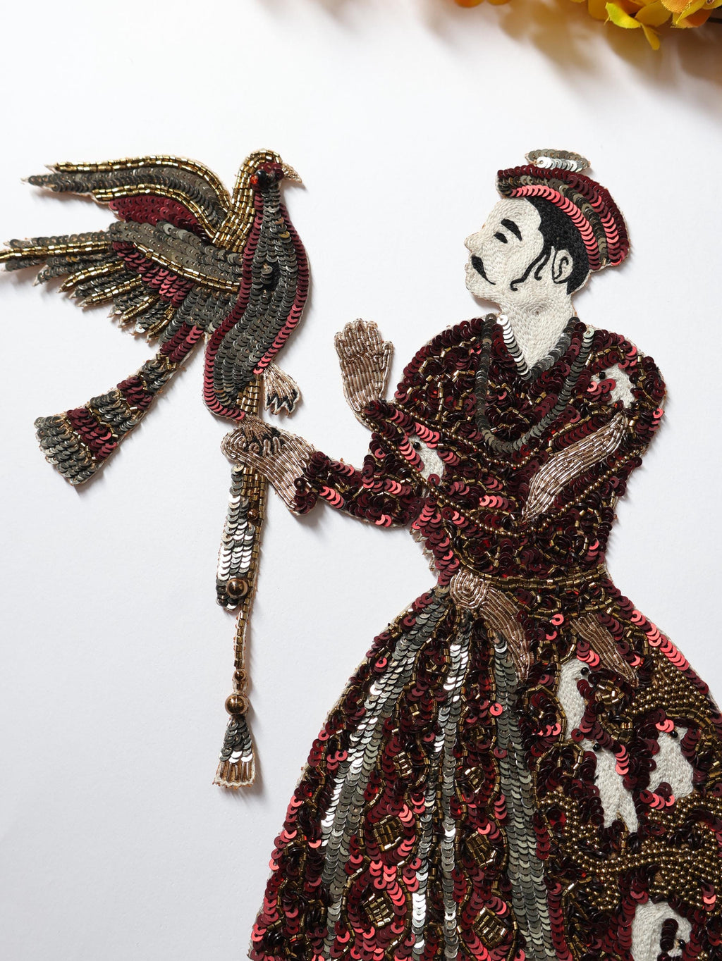 Maroon Red Embroidered Applique Patch: Handmade Indian Emperor