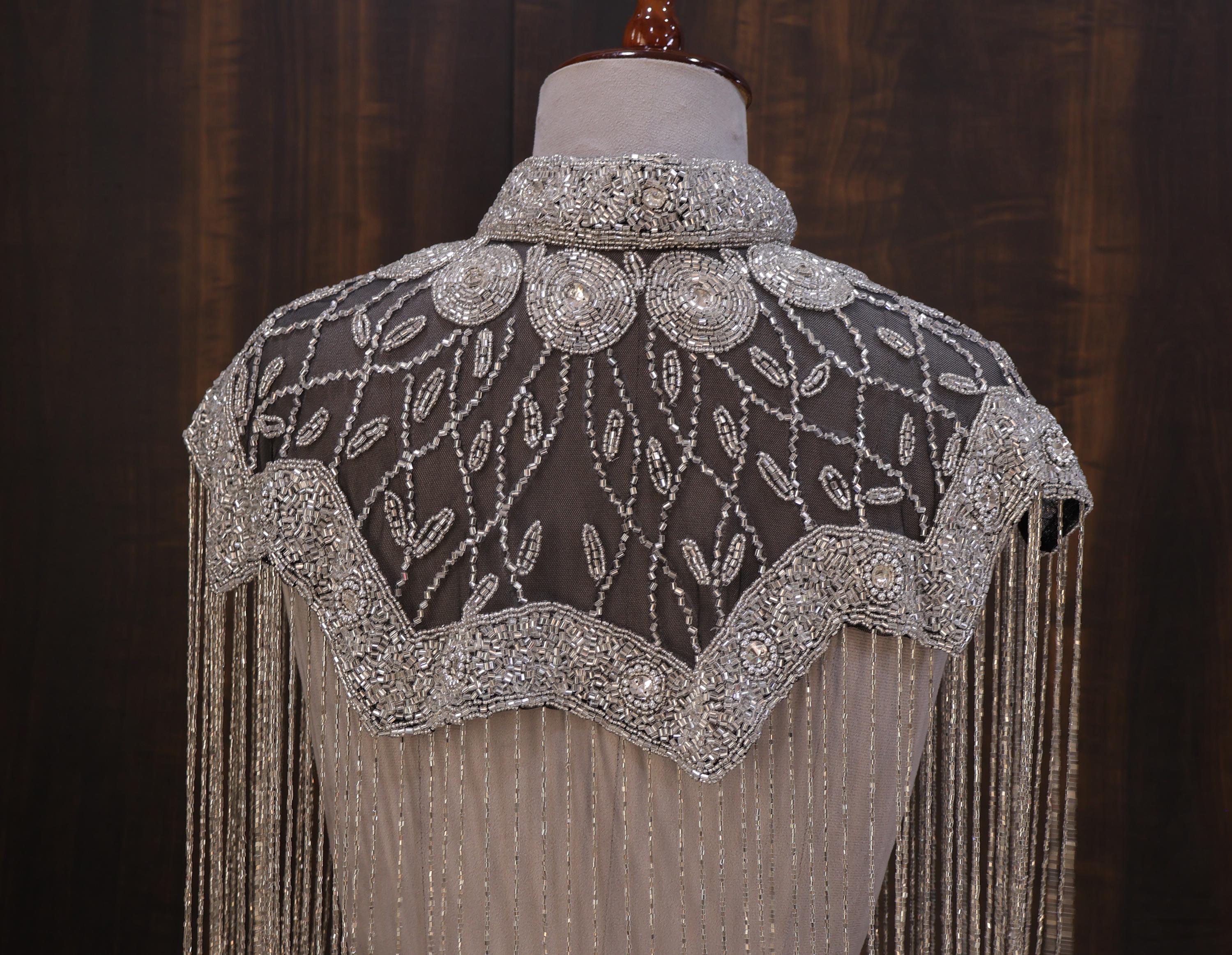 Silver Black Floral Beaded Bridal Cape: Wedding & Evening Cover-Up Shrug