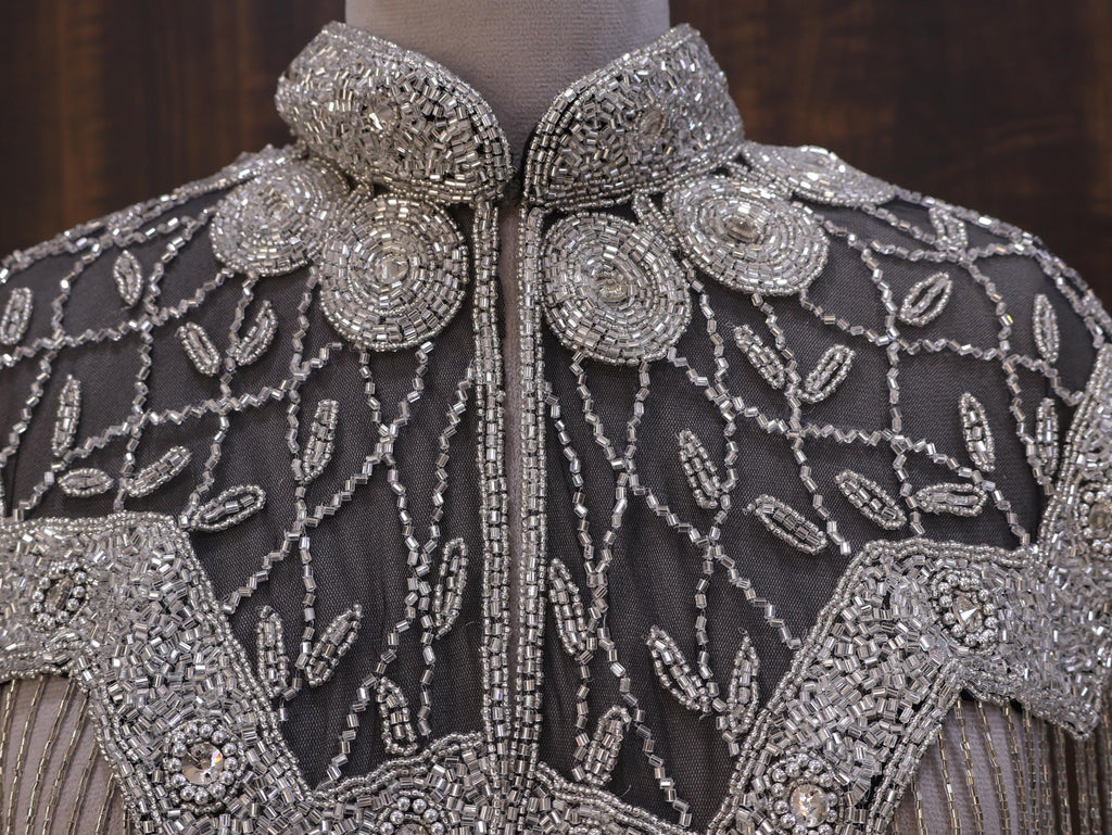 Silver Black Floral Beaded Bridal Cape: Wedding & Evening Cover-Up Shrug