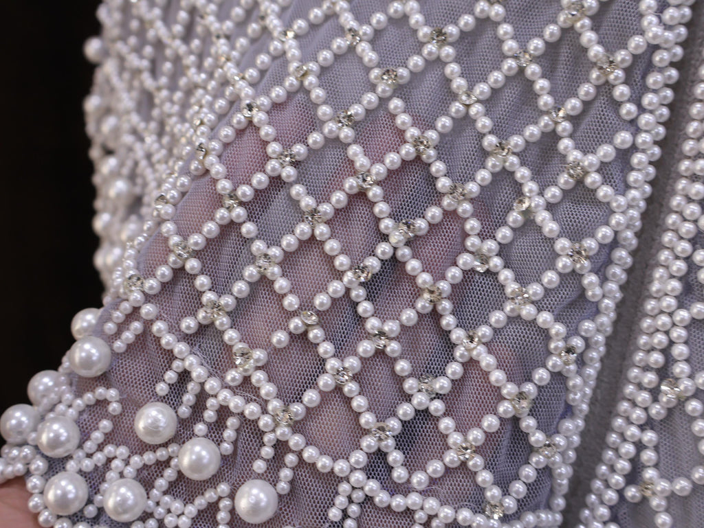 Luna: White Pearl Beaded Cape Wedding & Evening Cover-Up Shrug