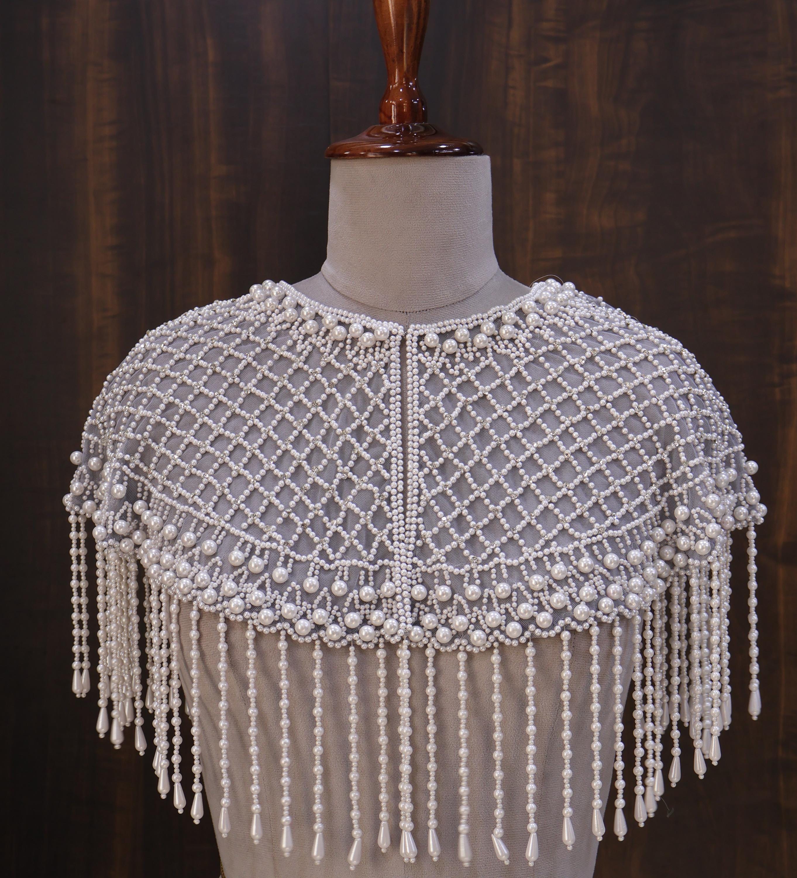 Luna: White Pearl Beaded Cape Wedding & Evening Cover-Up Shrug