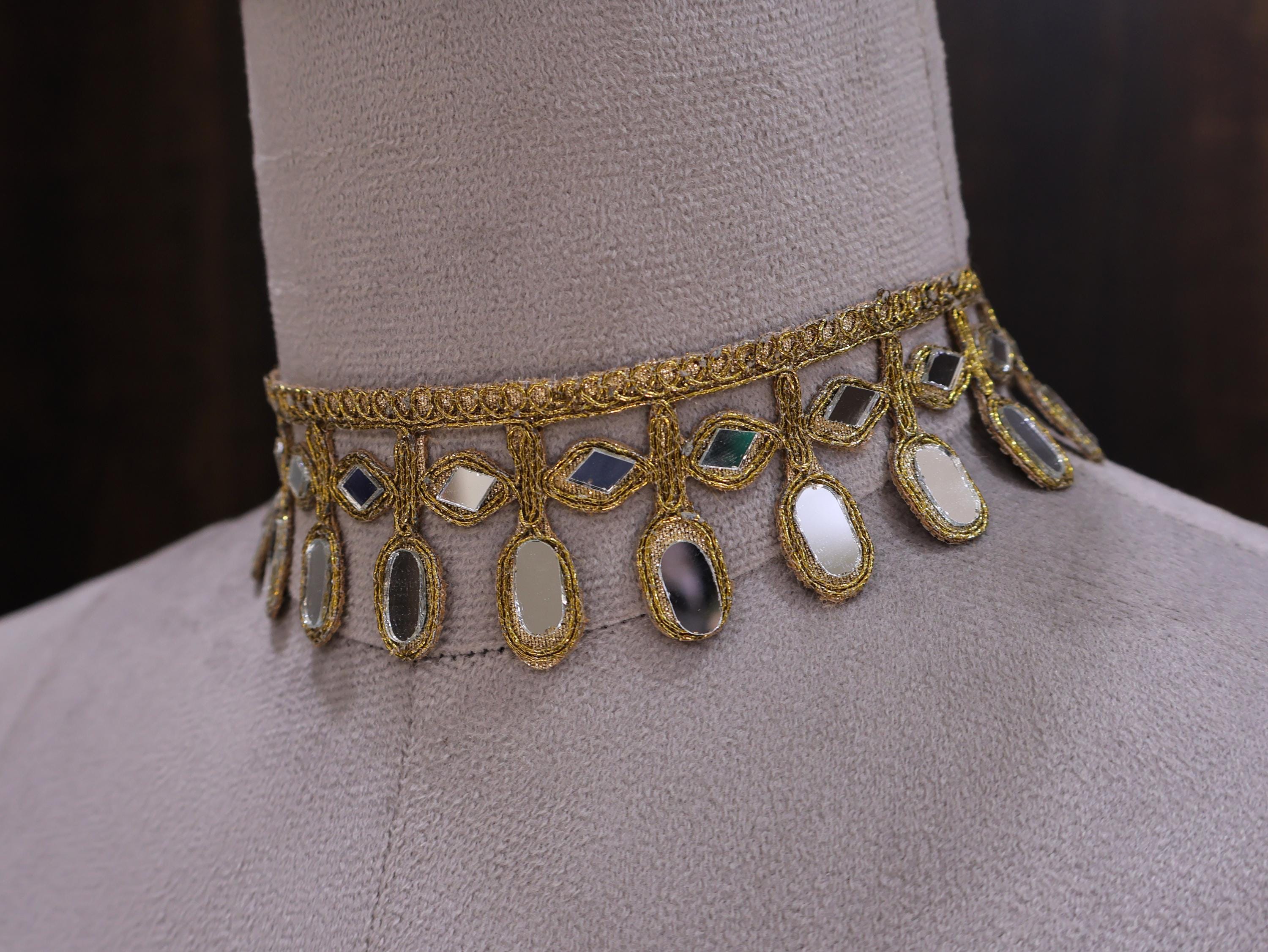 Aurora Mirror Choker: Golden Bohemian Handmade Cutwork Neck Collar
