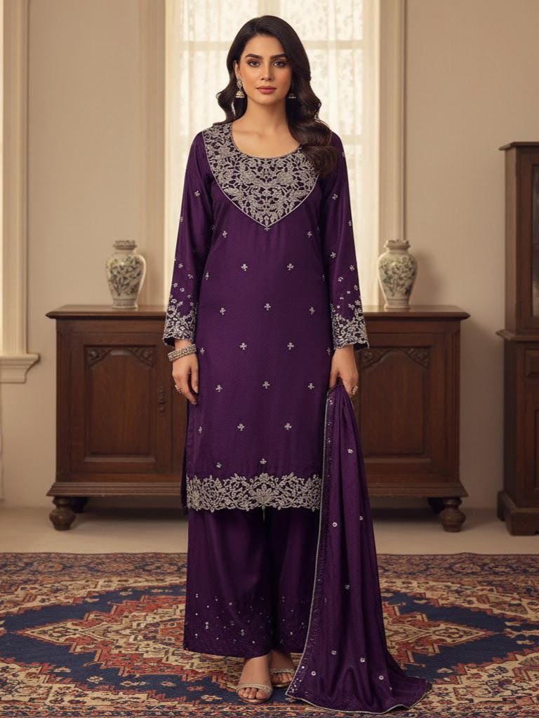 Zardozi Embroidered Neckline Patch with Sleeves: Metallic Silver Indian Applique