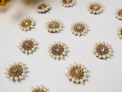 25 Pcs Pearl Zircon Gold Zardozi Applique Patches