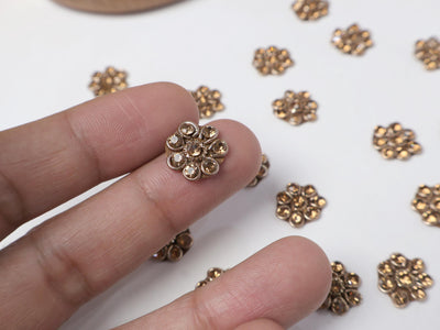50 Antique Gold Zircon Flower Applique Patches: Mini Embellishments