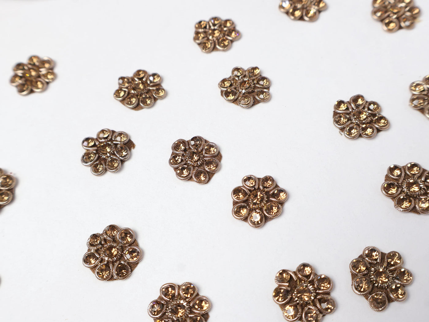 50 Antique Gold Zircon Flower Applique Patches: Mini Embellishments
