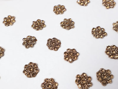 50 Antique Gold Zircon Flower Applique Patches: Mini Embellishments