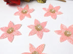 Pink Floral Beaded Applique Patches: Hand-Embroidered Flowers (Set of 5)
