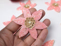 Pink Floral Beaded Applique Patches: Hand-Embroidered Flowers (Set of 5)