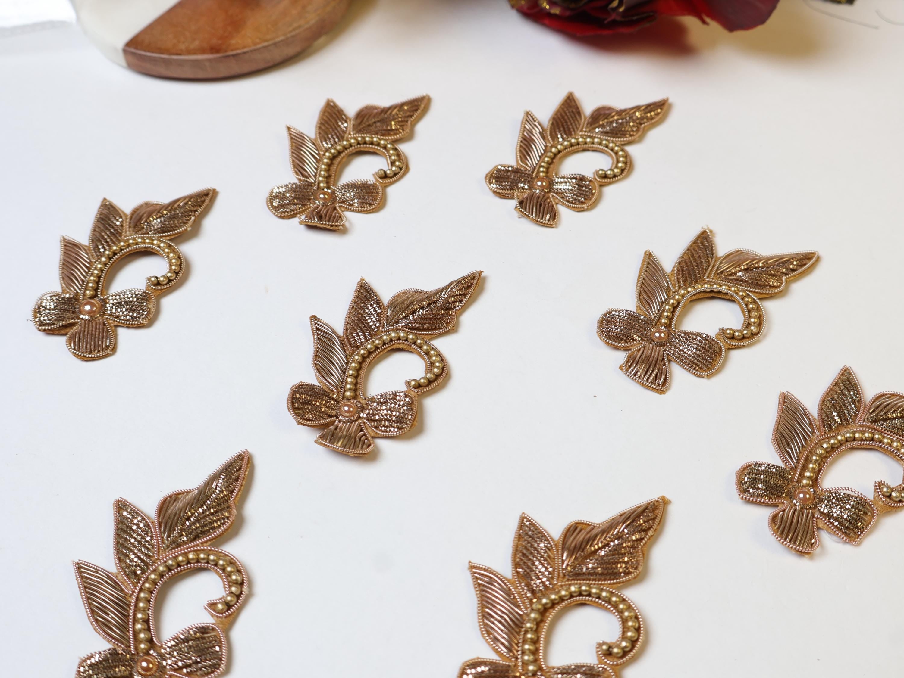 10 Pc - Antique Gold Zardozi Floral Applique Sew On Patch