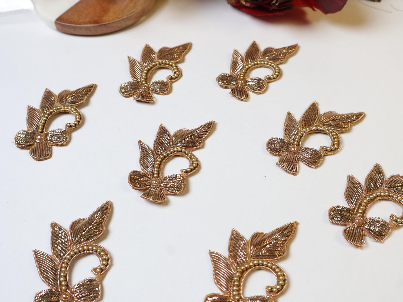 10 Pc - Antique Gold Zardozi Floral Applique Sew On Patch