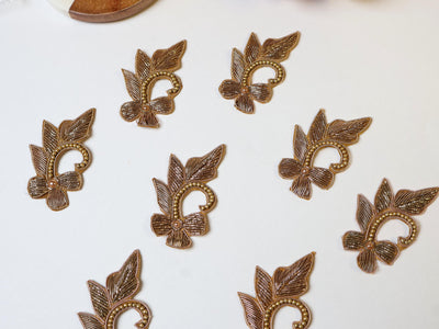 10 Pc - Antique Gold Zardozi Floral Applique Sew On Patch