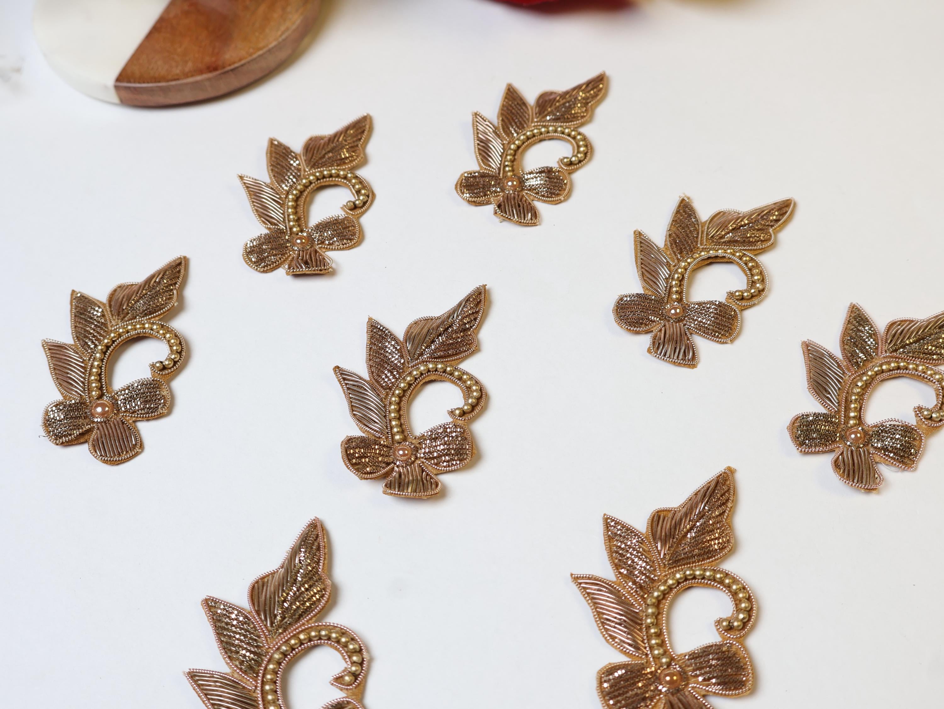 10 Pc - Antique Gold Zardozi Floral Applique Sew On Patch