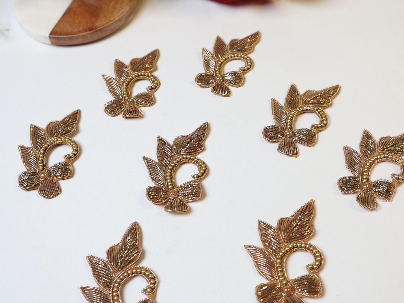 10 Pc - Antique Gold Zardozi Floral Applique Sew On Patch