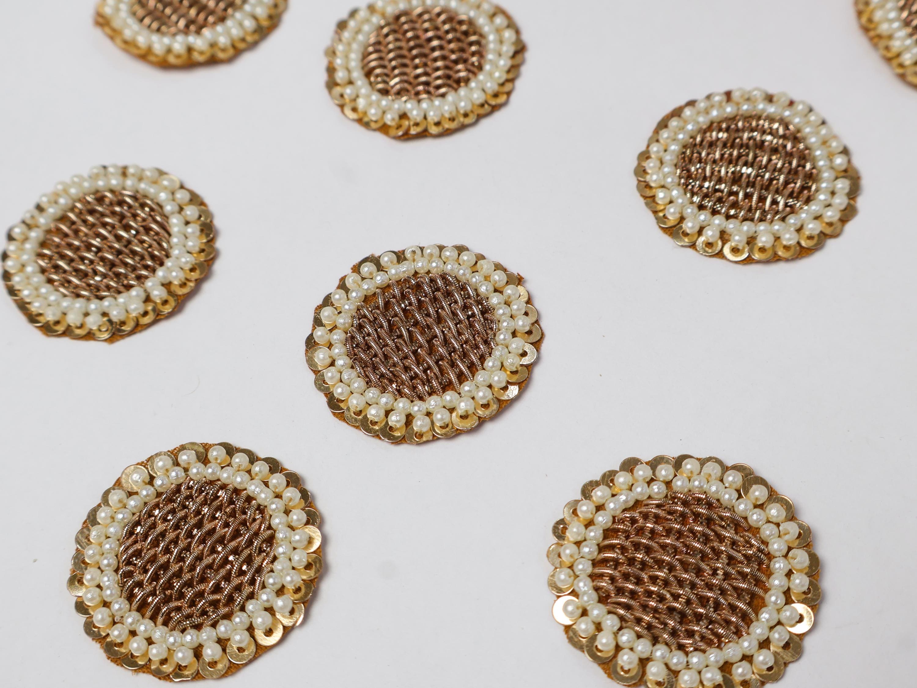 20 Pcs Round Zardozi Gold Zardozi Applique Patches 3.5cm Size