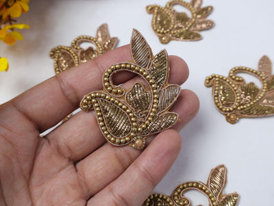 10 Pc - Antique Gold Floral Zardozi Applique Sew On Patch
