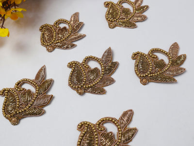 10 Pc - Antique Gold Floral Zardozi Applique Sew On Patch
