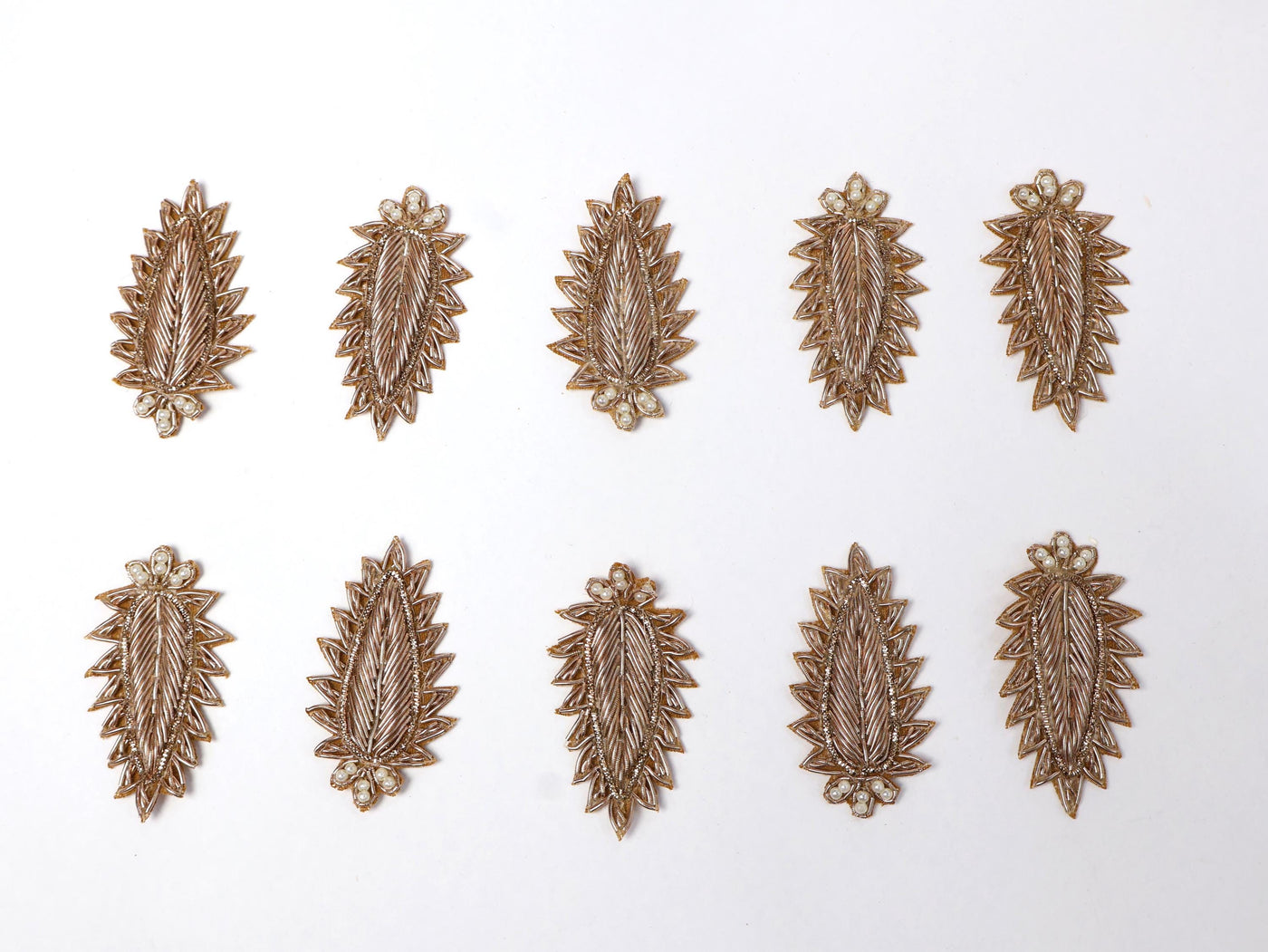 12 Pcs Zardozi Leaf Applique Patches: 6x3 cm Size