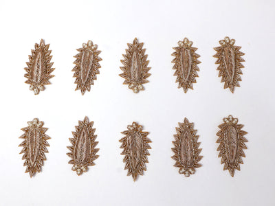 12 Pcs Zardozi Leaf Applique Patches: 6x3 cm Size