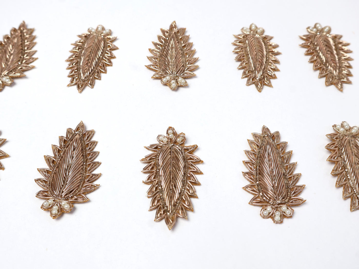 12 Pcs Zardozi Leaf Applique Patches: 6x3 cm Size