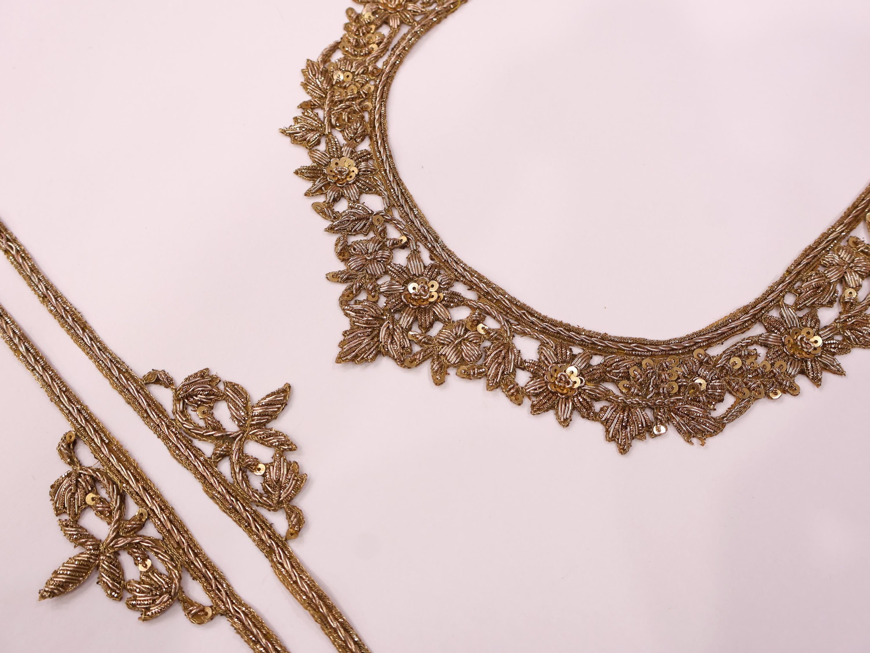 Antique Gold Embroidered Neckline Patch: Indian Applique with Sleeves