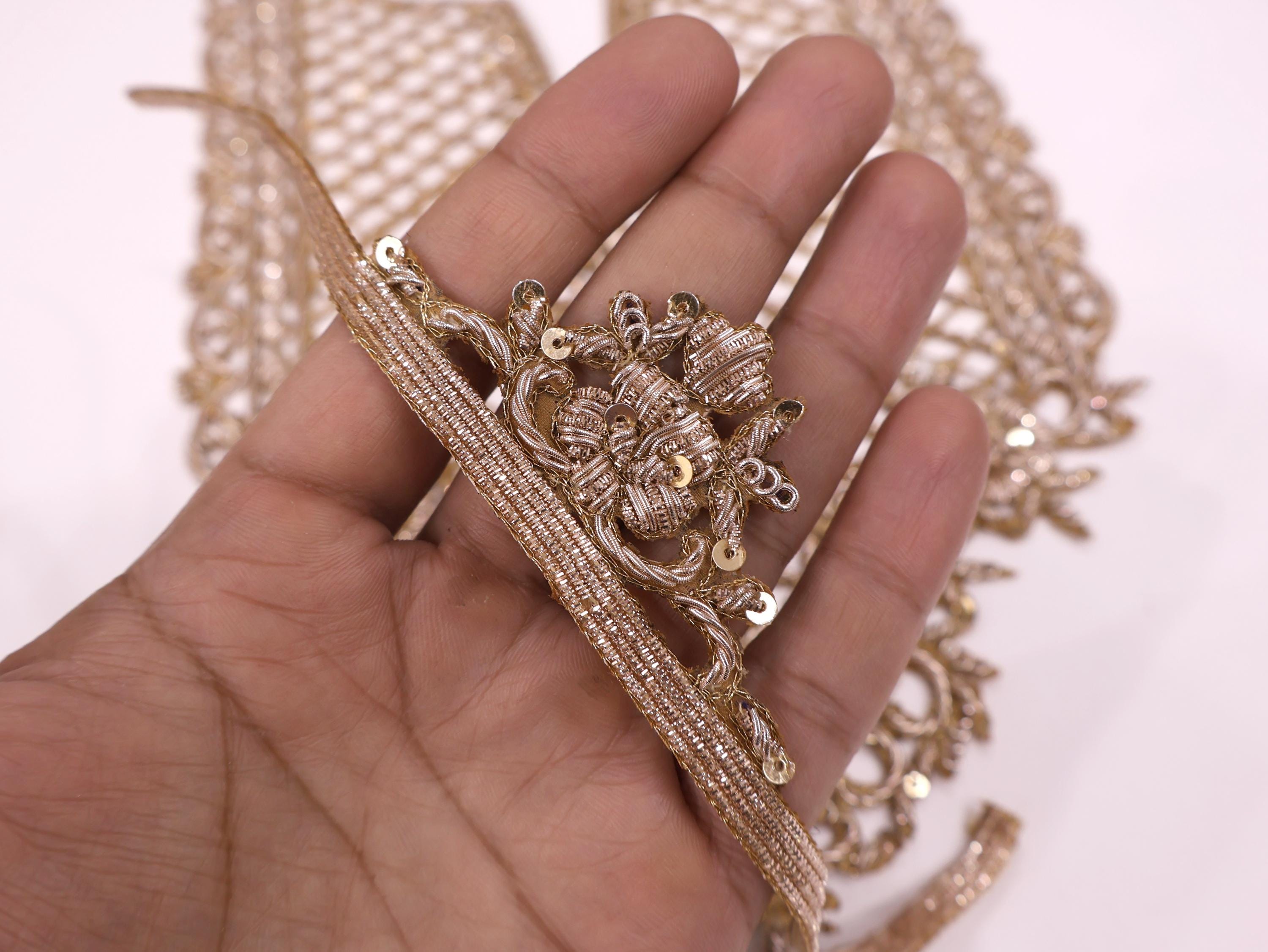 Golden Zardozi Pakistani Style Neckline Patch with Sleeves