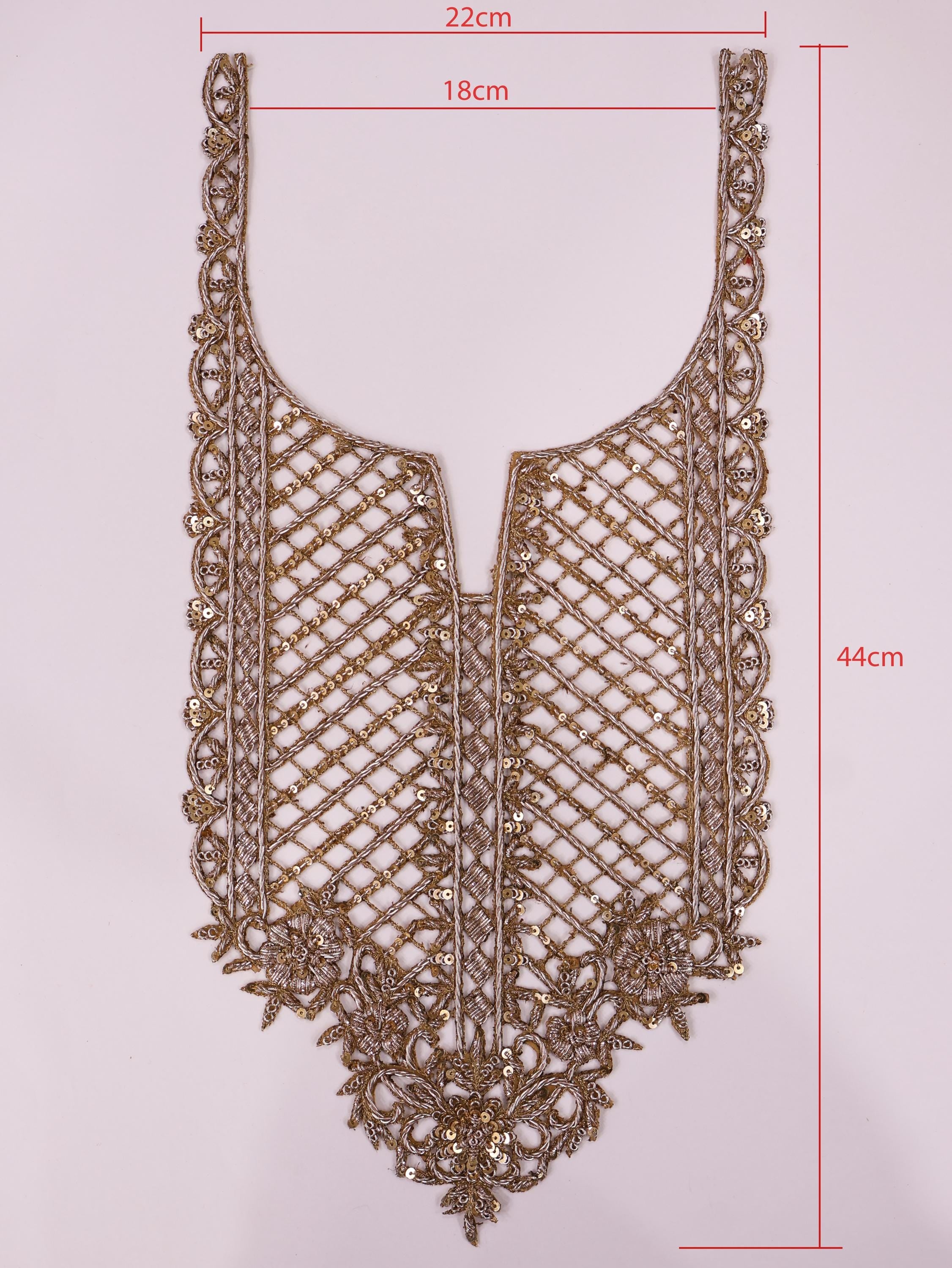 Golden Zardozi Pakistani Style Neckline Patch with Sleeves