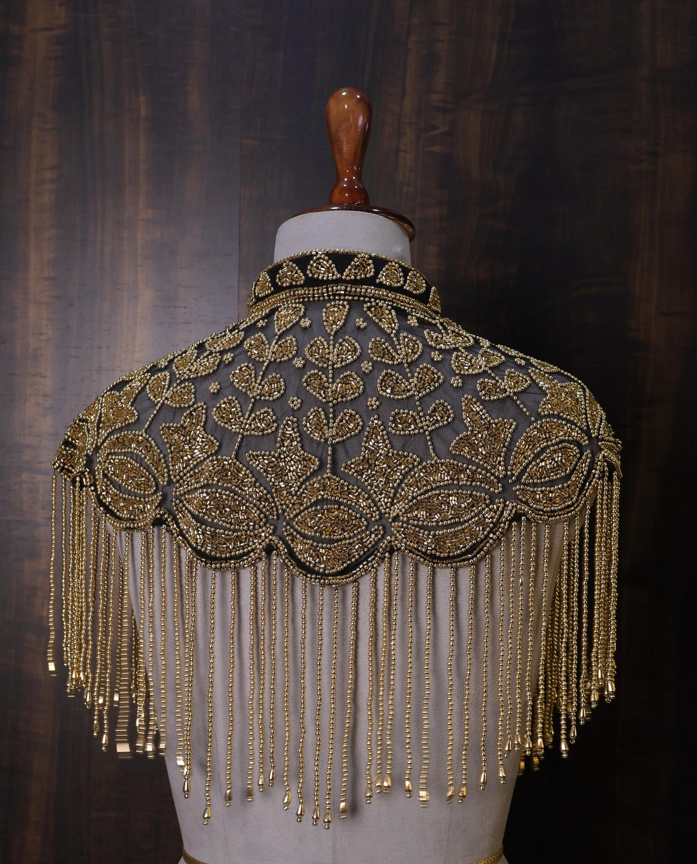 Antique Gold Pearls Beaded Floral Bridal Cape: Wedding Cover-Up Shrug