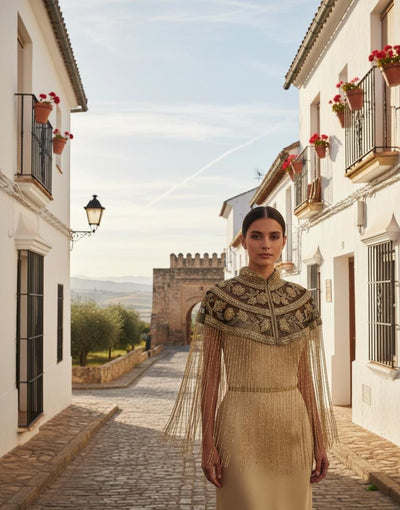 Black Golden Floral Beaded Cape: Wedding & Evening Cover-Up Shrug