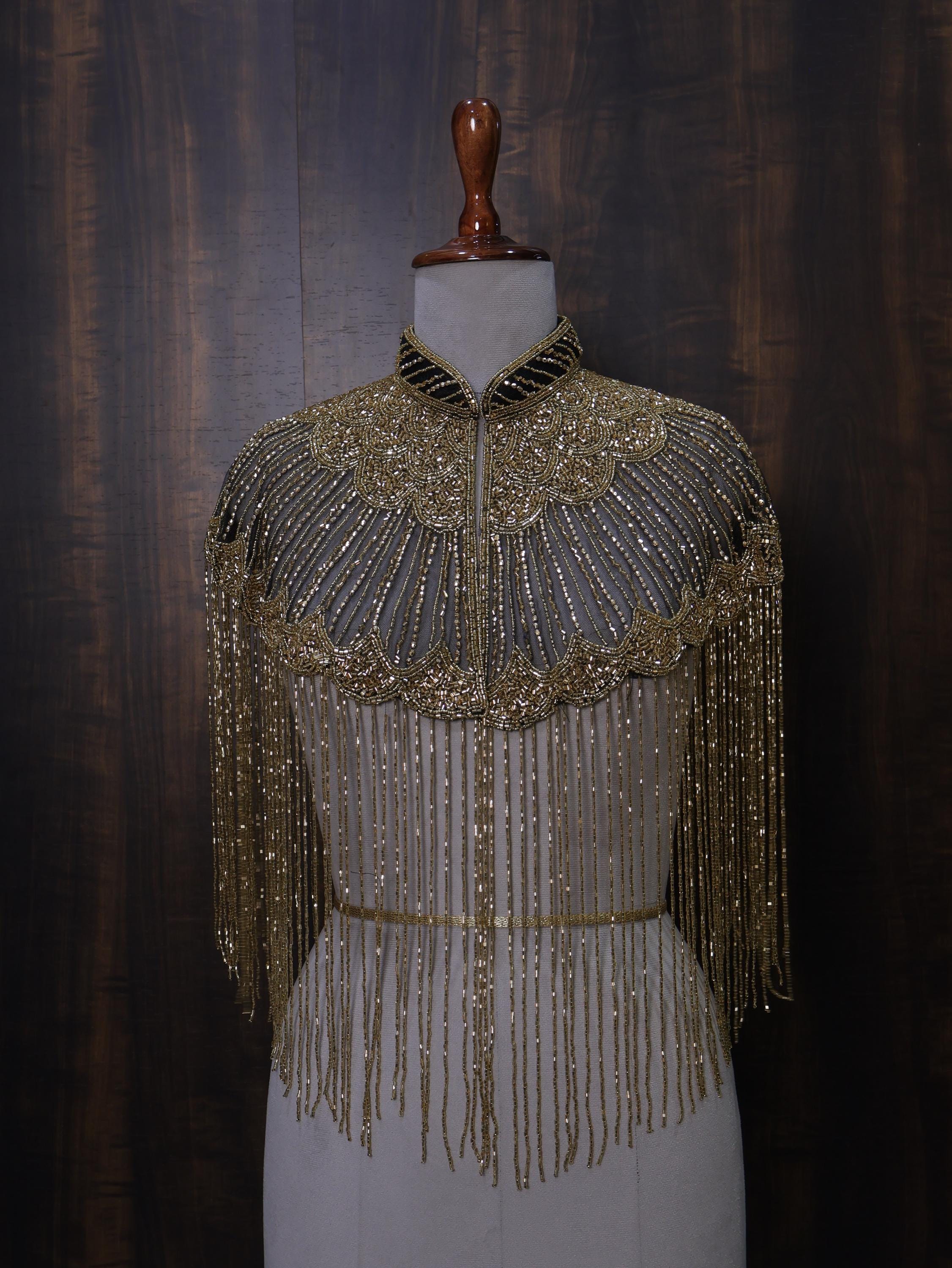 Gold Beaded Fringe Bridal Cape: Wedding & Evening Cover-Up Shrug
