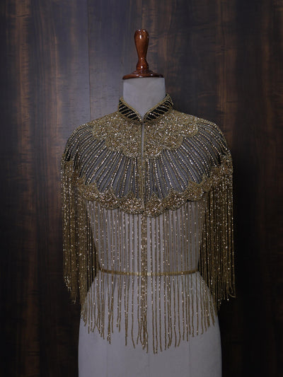 Gold Beaded Fringe Bridal Cape: Wedding & Evening Cover-Up Shrug