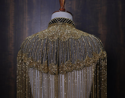 Gold Beaded Fringe Bridal Cape: Wedding & Evening Cover-Up Shrug