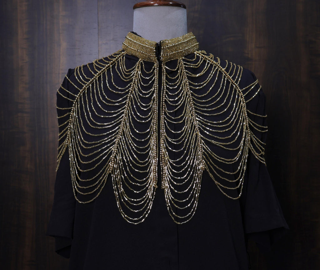 Golden Beaded Fringe Capelet: Wedding & Evening Accessory