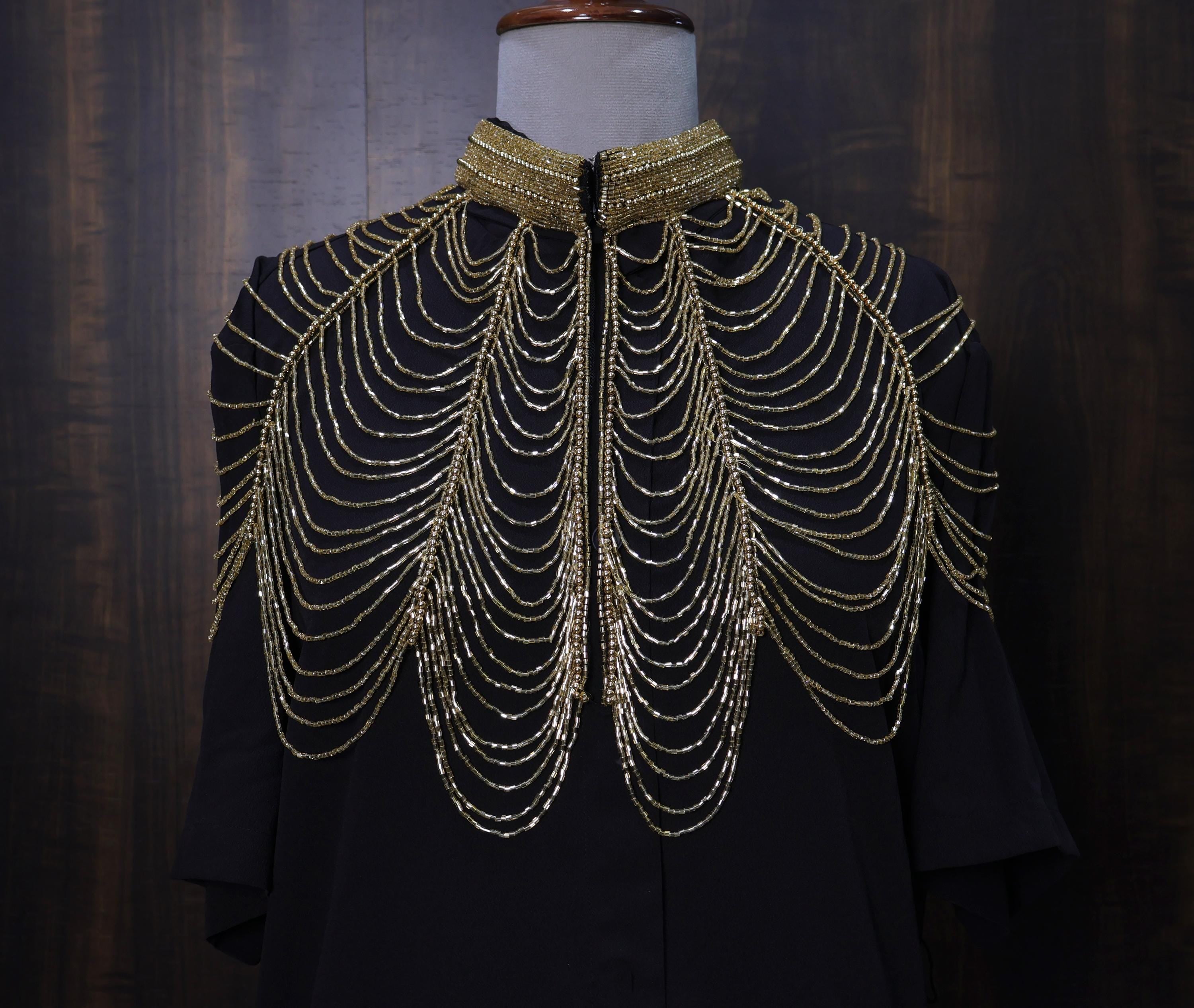 Golden Beaded Fringe Capelet: Wedding & Evening Accessory
