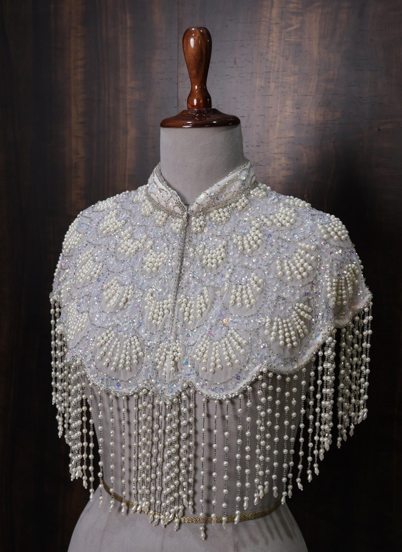 White Fringe Pearl Beaded Cape: Wedding & Evening Cover-Up Shrug