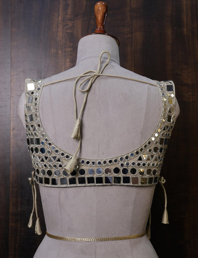 Gold Mirror Work Blouse: Embellished Luxury Sculpted Blouse for Party Wear