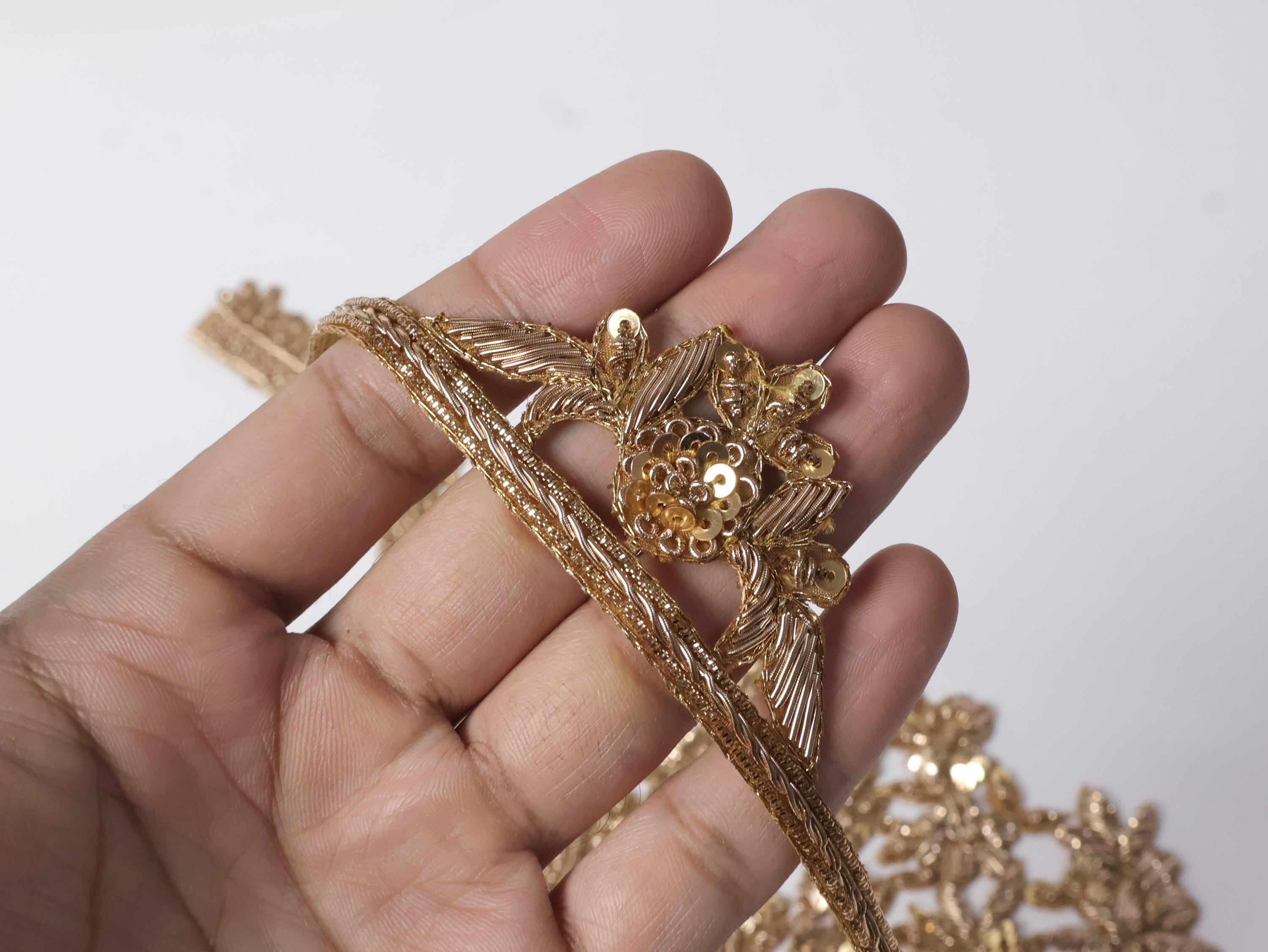 Golden Zardozi Embroidered Neckline Patch with Sleeves