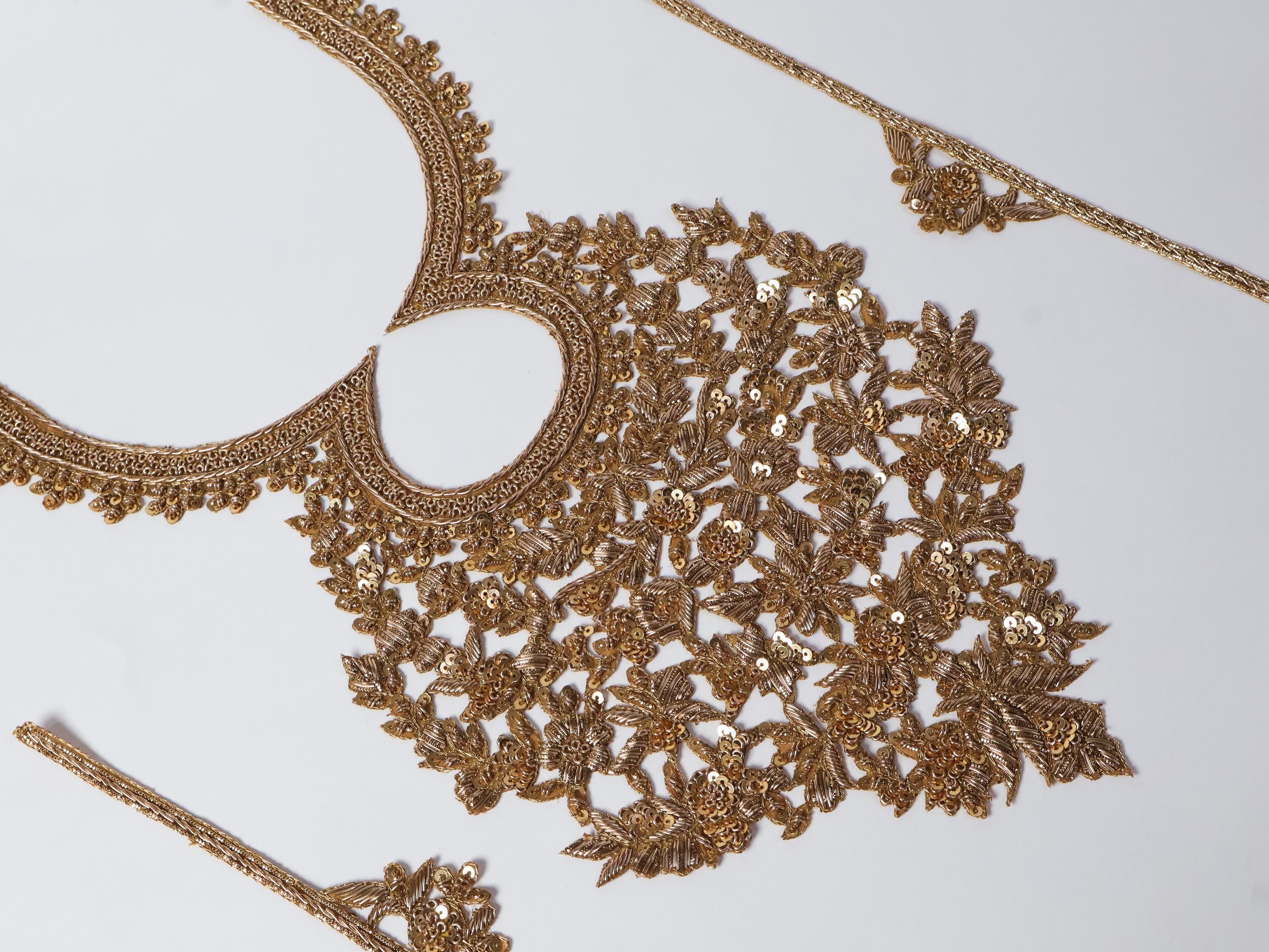 Golden Zardozi Embroidered Neckline Patch with Sleeves