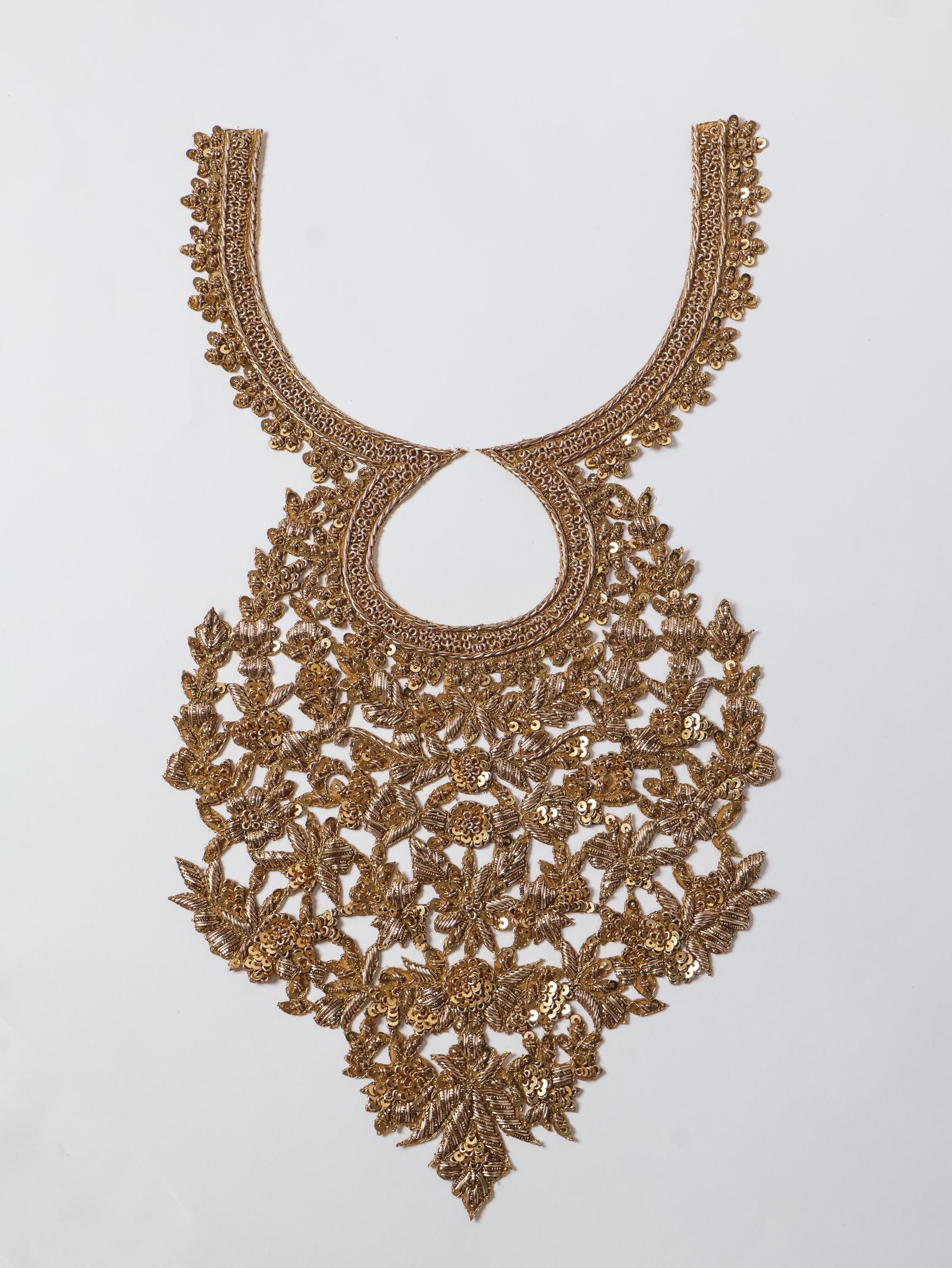 Golden Zardozi Embroidered Neckline Patch with Sleeves